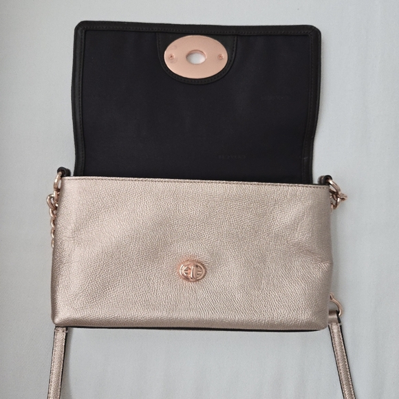 Coach Crosstown Metallic ROSE Gold Crossbody Purse Pebble Leather - Picture 10 of 10